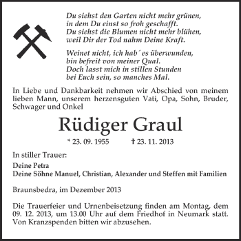 Traueranzeige von Rüdiger Graul von WVG - Wochenspiegel Merseburg