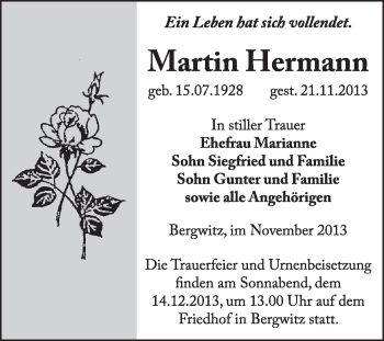 Traueranzeige von Martin Hermann von WVG - Wochenspiegel Wittenberg