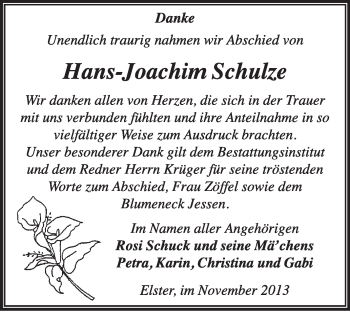 Traueranzeige von Hans-Joachim Schulze von WVG - Wochenspiegel Wittenberg