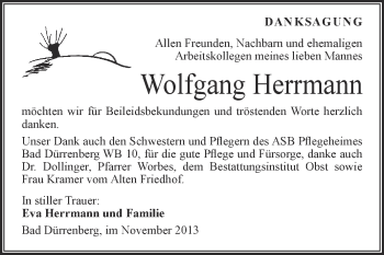 Traueranzeige von Wolfgang Herrmann von Super Sonntag Merseburg