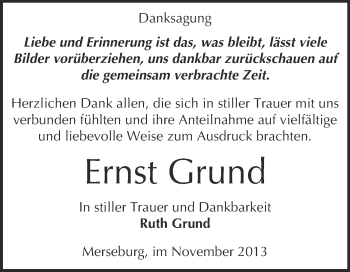 Traueranzeige von Ernst Grund von Super Sonntag Merseburg