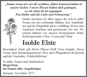 Traueranzeige von Isolde Elste von Super Sonntag Merseburg