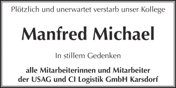 Traueranzeige von Manfred Michael von Super Sonntag Zeitz