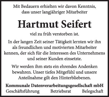 Traueranzeige von Hartmut Seifert von WVG - Wochenspiegel Wittenberg