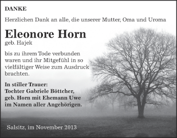 Traueranzeige von Eleonore Horn von Super Sonntag Zeitz