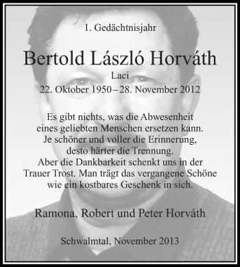 Traueranzeige von Bertold László Horváth von Super Sonntag Zeitz