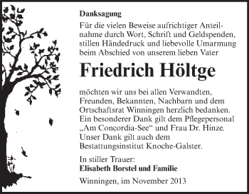 Traueranzeige von Friedrich Höltge von Super Sonntag Aschersleben