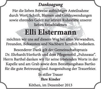 Traueranzeige von Elli Elstermann von Super Sonntag Dessau / Köthen