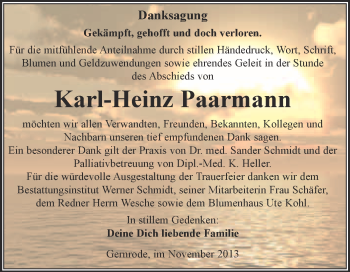 Traueranzeige von Karl-Heinz Paarmann von WVG - Wochenspiegel Quedlinburg