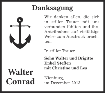 Traueranzeige von Walter Conrad von Super Sonntag Bernburg