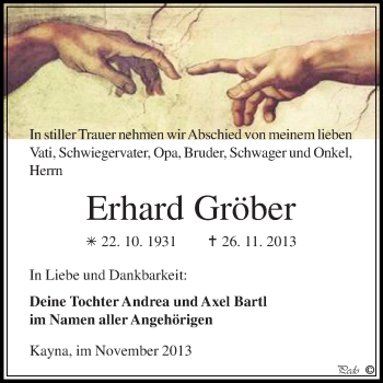 Traueranzeige von Erhard Gröber von Super Sonntag Zeitz