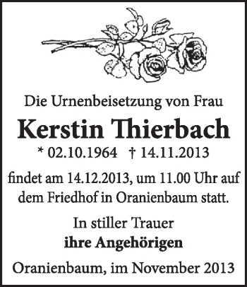 Traueranzeige von Kerstin Thierbach von Super Sonntag Dessau / Köthen