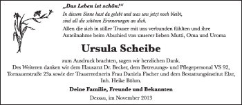 Traueranzeige von Ursula Scheibe von Super Sonntag Dessau / Köthen
