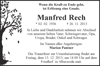 Traueranzeige von Manfred Rech von Super Sonntag Merseburg