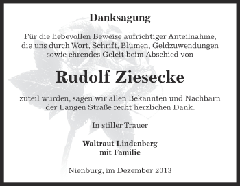 Traueranzeige von Rudolf Ziesecke von Super Sonntag Bernburg