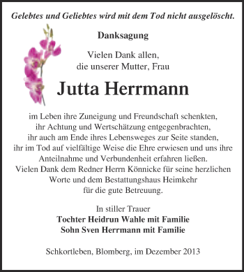 Traueranzeige von Jutta Herrmann von WVG - Wochenspiegel NMB / WSF / ZTZ