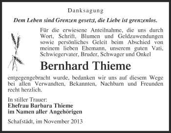 Traueranzeige von Bernhard Thieme von Super Sonntag Merseburg