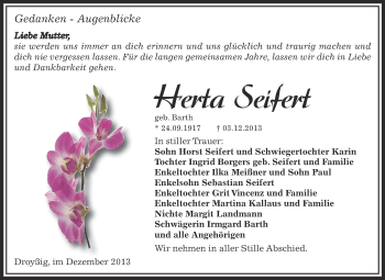 Traueranzeige von Herta Seifert von Super Sonntag Zeitz