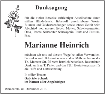 Traueranzeige von Marianne Heinrich von WVG - Wochenspiegel NMB / WSF / ZTZ