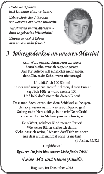 Traueranzeige von Martin  von Super Sonntag Wittenberg