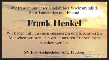 Traueranzeige von Frank Henkel von Super Sonntag Aschersleben