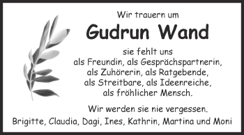 Traueranzeige von Gudrun Wand von Super Sonntag Bernburg
