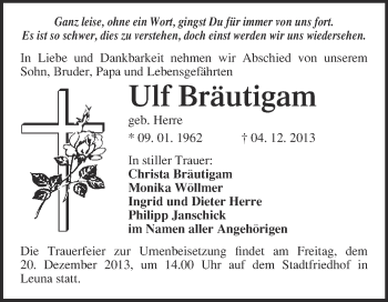 Traueranzeige von Ulf Bräutigam von WVG - Wochenspiegel Merseburg