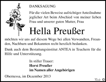 Traueranzeige von Hella Preußer von WVG - Wochenspiegel NMB / WSF / ZTZ