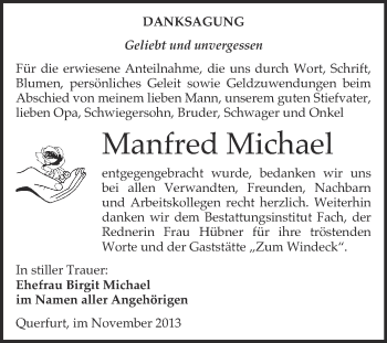 Traueranzeige von Manfred Michael von WVG - Wochenspiegel Merseburg
