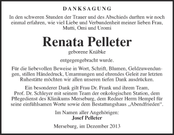 Traueranzeige von Renata Pelleter von WVG - Wochenspiegel Merseburg