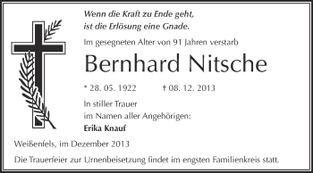 Traueranzeige von Bernhard Nitsche von Super Sonntag Merseburg