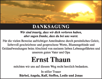 Traueranzeige von Ernst Thaun von Super Sonntag Dessau / Köthen