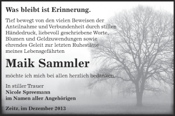 Traueranzeige von Maik Sammler von Super Sonntag Zeitz