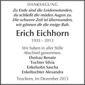 Traueranzeige von Erich Eichhorn von WVG - Wochenspiegel NMB / WSF / ZTZ