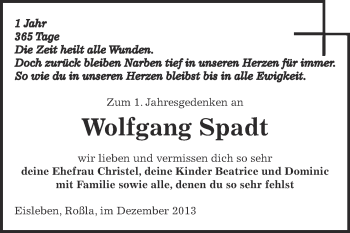Traueranzeige von Wolfgang Spadt von Super Sonntag SGH Mansf. Land