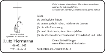 Traueranzeige von Lutz Herrmann von WVG - Wochenspiegel NMB / WSF / ZTZ