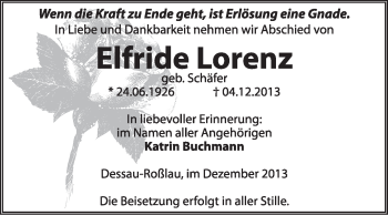 Traueranzeige von Elfride Lorenz von Super Sonntag Dessau / Köthen