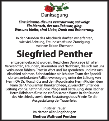 Traueranzeige von Siegfried Penther von Super Sonntag Dessau / Köthen