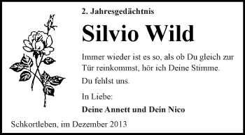 Traueranzeige von Silvio Wild von Super Sonntag Merseburg