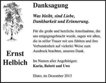 Traueranzeige von Ernst Helbich von WVG - Wochenspiegel Wittenberg