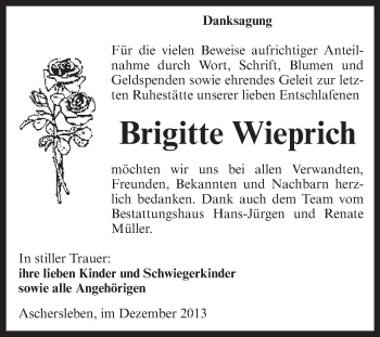 Traueranzeige von Brigitte Wieprich von WVG - Wochenspiegel Aschersleben