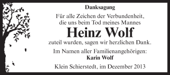 Traueranzeige von Heinz Wolf von WVG - Wochenspiegel Aschersleben
