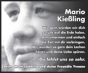 Traueranzeige von Mario Kießling von Super Sonntag Zeitz