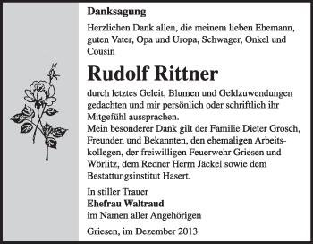 Traueranzeige von Rudolf Rittner von Super Sonntag Wittenberg