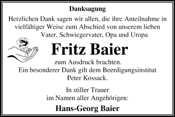 Traueranzeige von Fritz Baier von Super Sonntag Dessau / Köthen