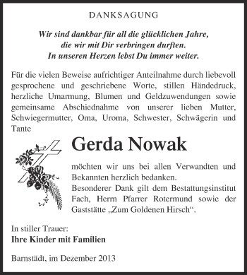 Traueranzeige von Gerda Nowak von WVG - Wochenspiegel Merseburg