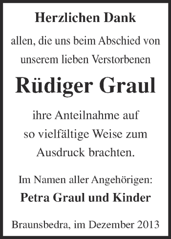 Traueranzeige von Rüdiger Graul von WVG - Wochenspiegel Merseburg