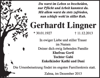 Traueranzeige von Gerhardt Lingner von Super Sonntag Wittenberg