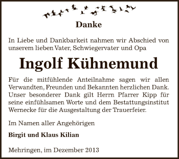 Traueranzeige von Ingolf Kühnemund von Wochenspiegel Mansfelder Land