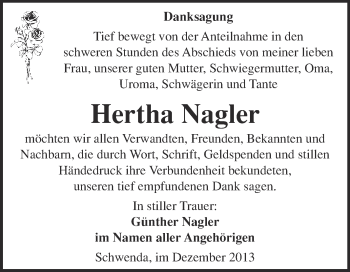 Traueranzeige von Hertha Nagler von WVG - Wochenspiegel Quedlinburg
